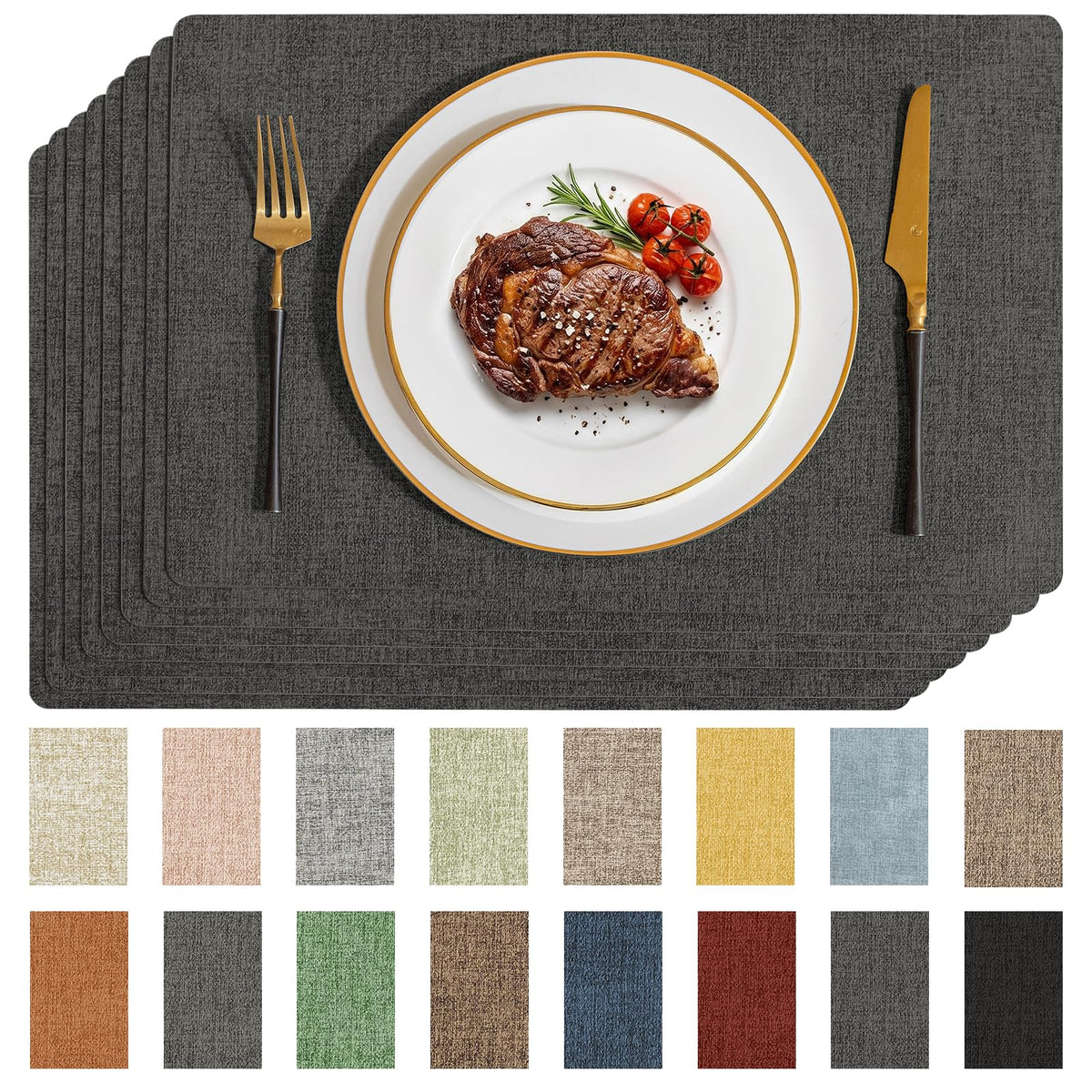 Romanstile Faux Leather Vinyl Placemats Set of 6, Dark Green