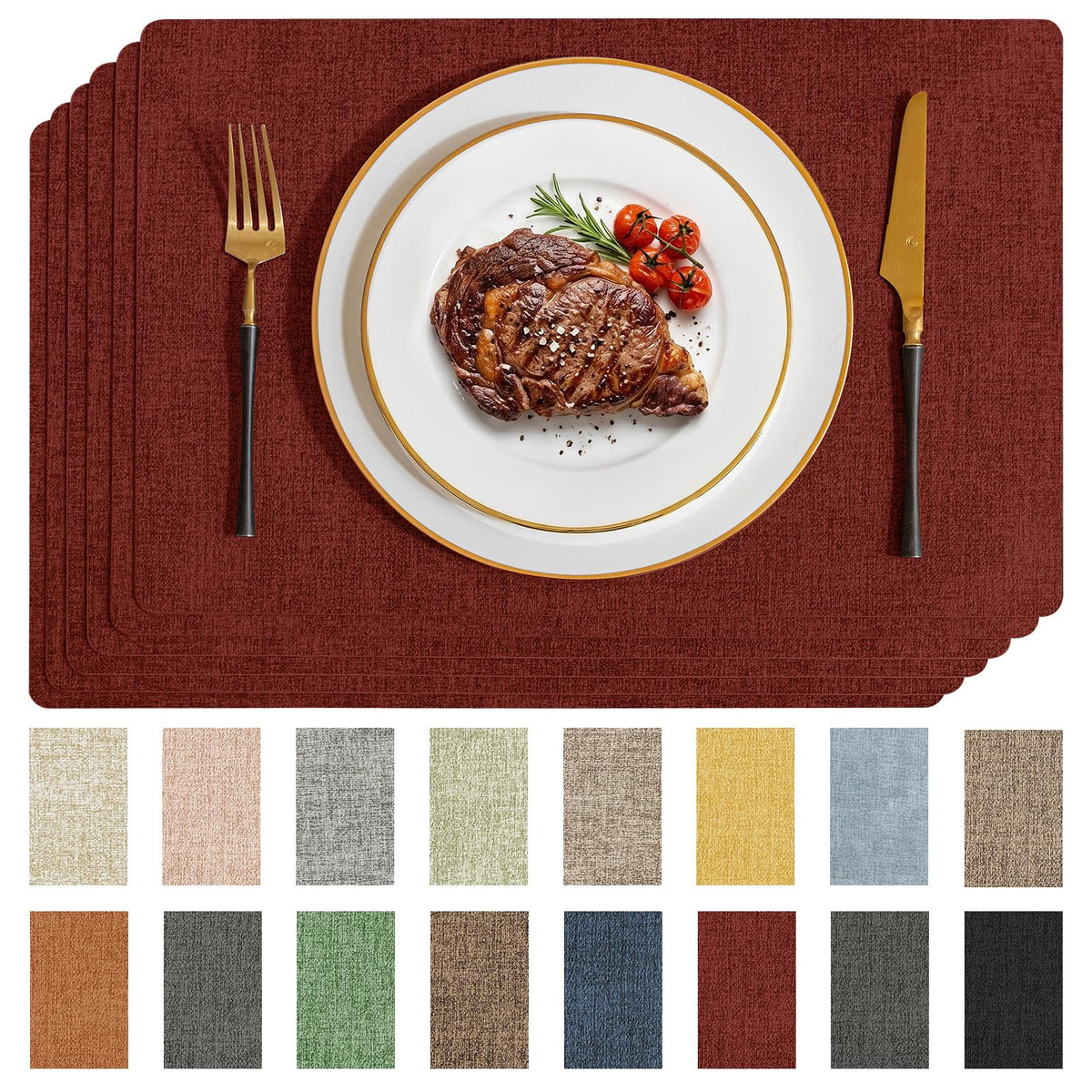 Romanstile Faux Leather Vinyl Placemats Set of 6, Dark Green