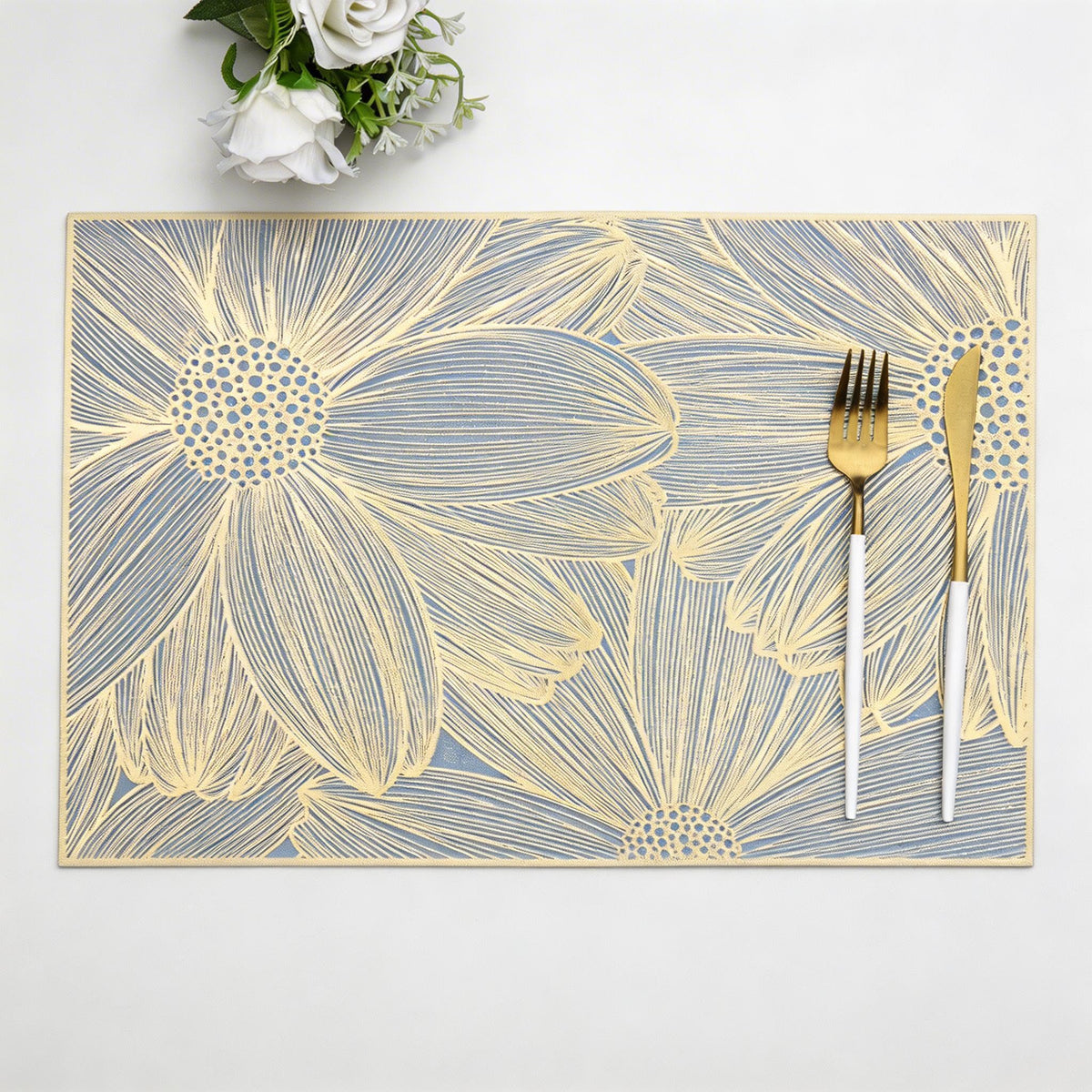 Gold Placemats Set of 6 Wipable Rectangular Table Place Mat Bulk