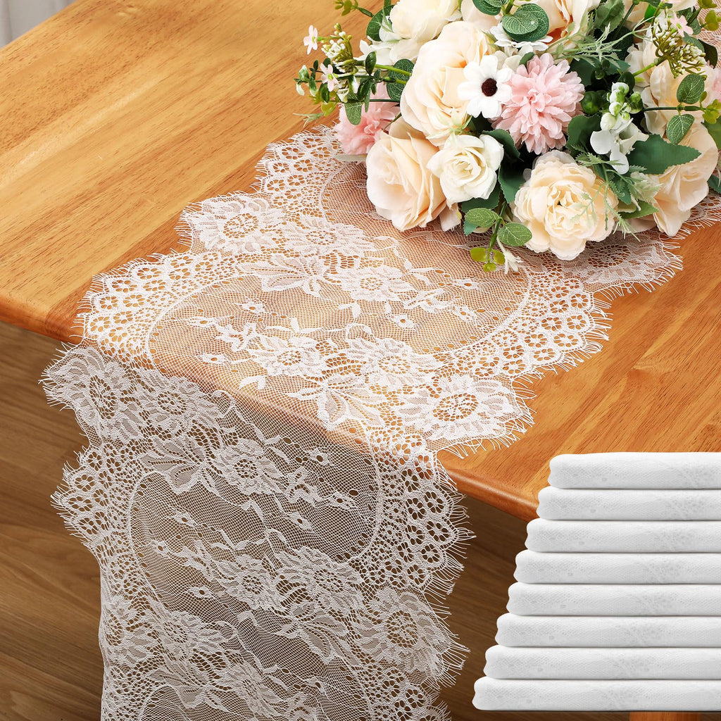 Coume 12 Pack White Lace Table Runner 14 x 120 Inch Rustic Table Runner