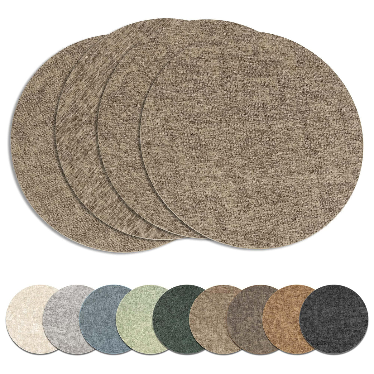 13" Round Placemats Set of 6, Reversible Faux Leather Wipeable Table Mats