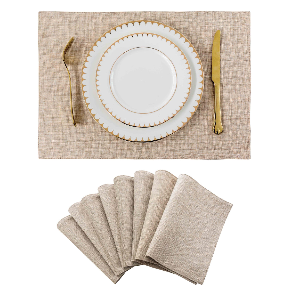 Home Brilliant Linen Placemats Set of 4 Heat Resistant Dining Table Cloth Place Mats Kitchen Table Mats Placemats Table Decor, Natural Linen