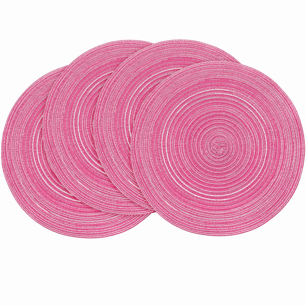 Floroom 15 Inch Round Braided Placemats Set of 4, Washable Heat Resistant Cotton Polyester Circle Place Mats for Kitchen Dining Table - Black
