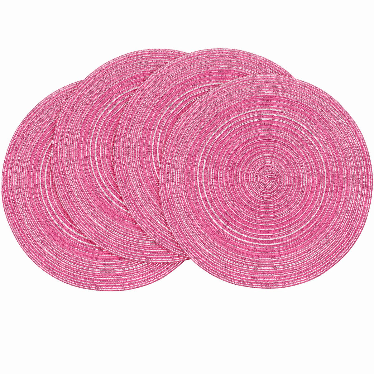 Floroom 15 Inch Round Braided Placemats Set of 4, Washable Heat Resistant Cotton Polyester Circle Place Mats for Kitchen Dining Table - Black