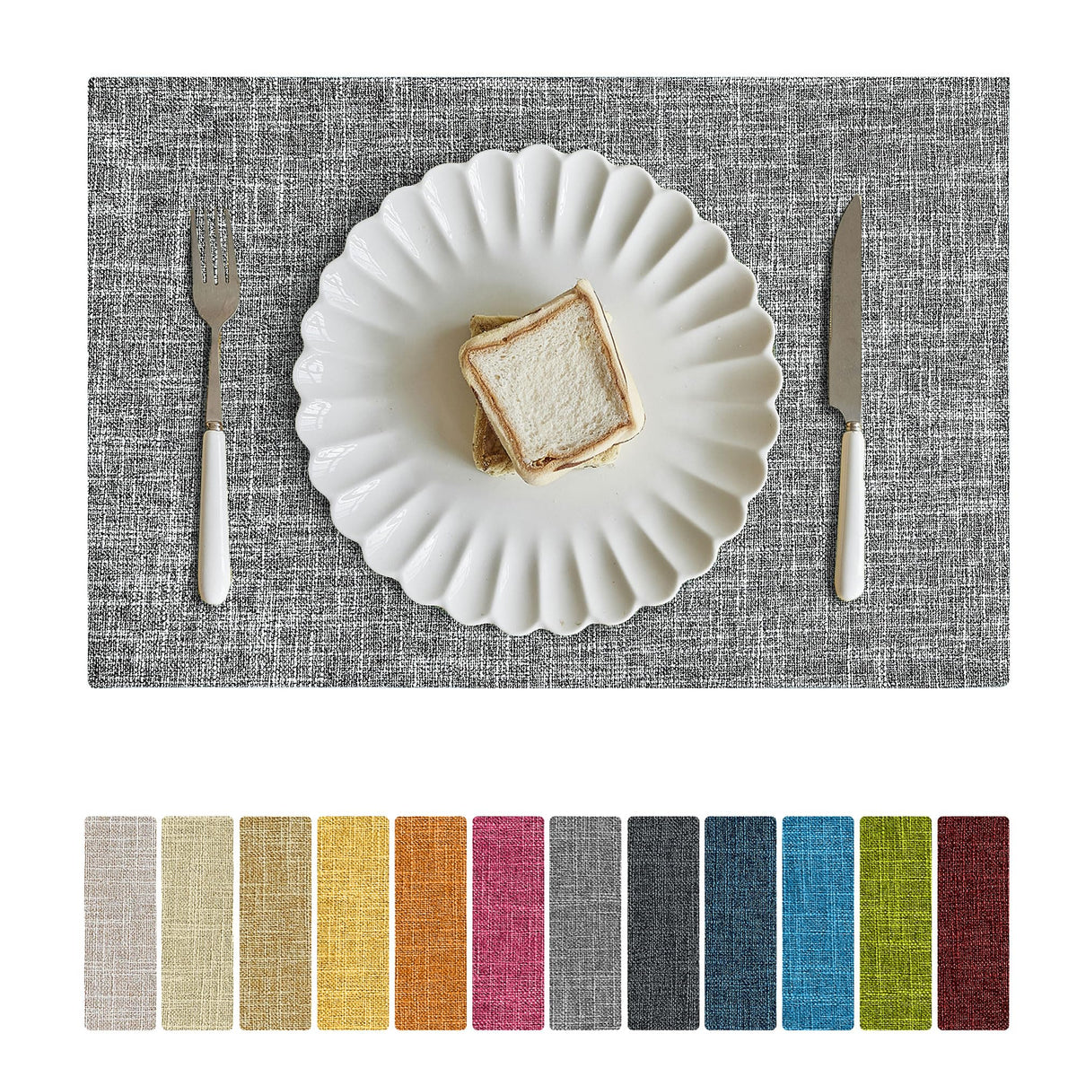 Softalker Faux Linen Cloth Placemats Set of 6-12 x 18 Inch, Light Grey