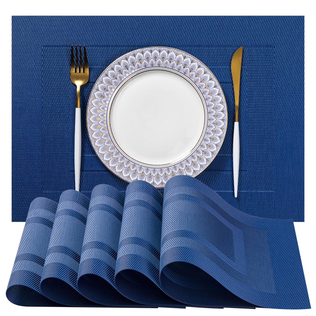 LEXMORE Placemats Set of 4 Vinyl/Plastic Woven Place Mats for Kitchen Table Indoor/Outdoor Washable Placemat Wipeable Dining Table Mats(Gray)
