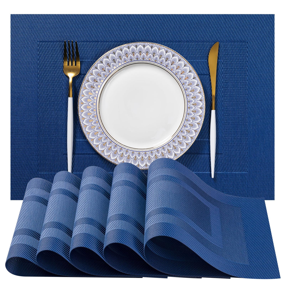 LEXMORE Placemats Set of 4 Vinyl/Plastic Woven Place Mats for Kitchen Table Indoor/Outdoor Washable Placemat Wipeable Dining Table Mats(Gray)