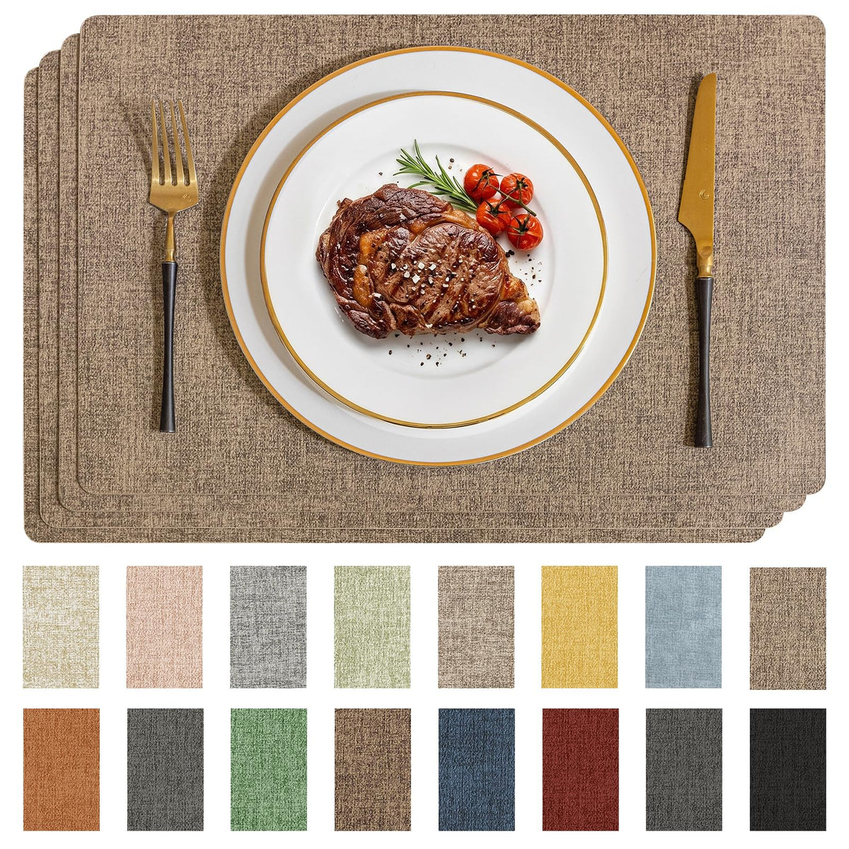 Romanstile Faux Leather Vinyl Placemats Set of 6, Dark Green