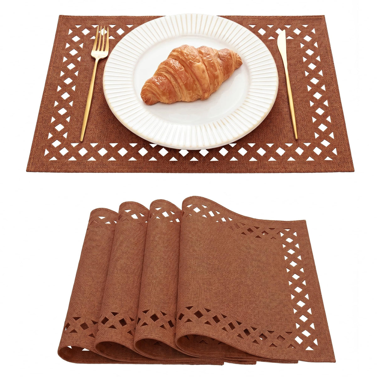 Artoid Mode Farmhouse Placemats Set of 4, Linen Textured Lattice Cutwork Place Mats for Kitchen Dining Table Decor and Outdoor Party, 12 x 18 Inchs, Sage Green