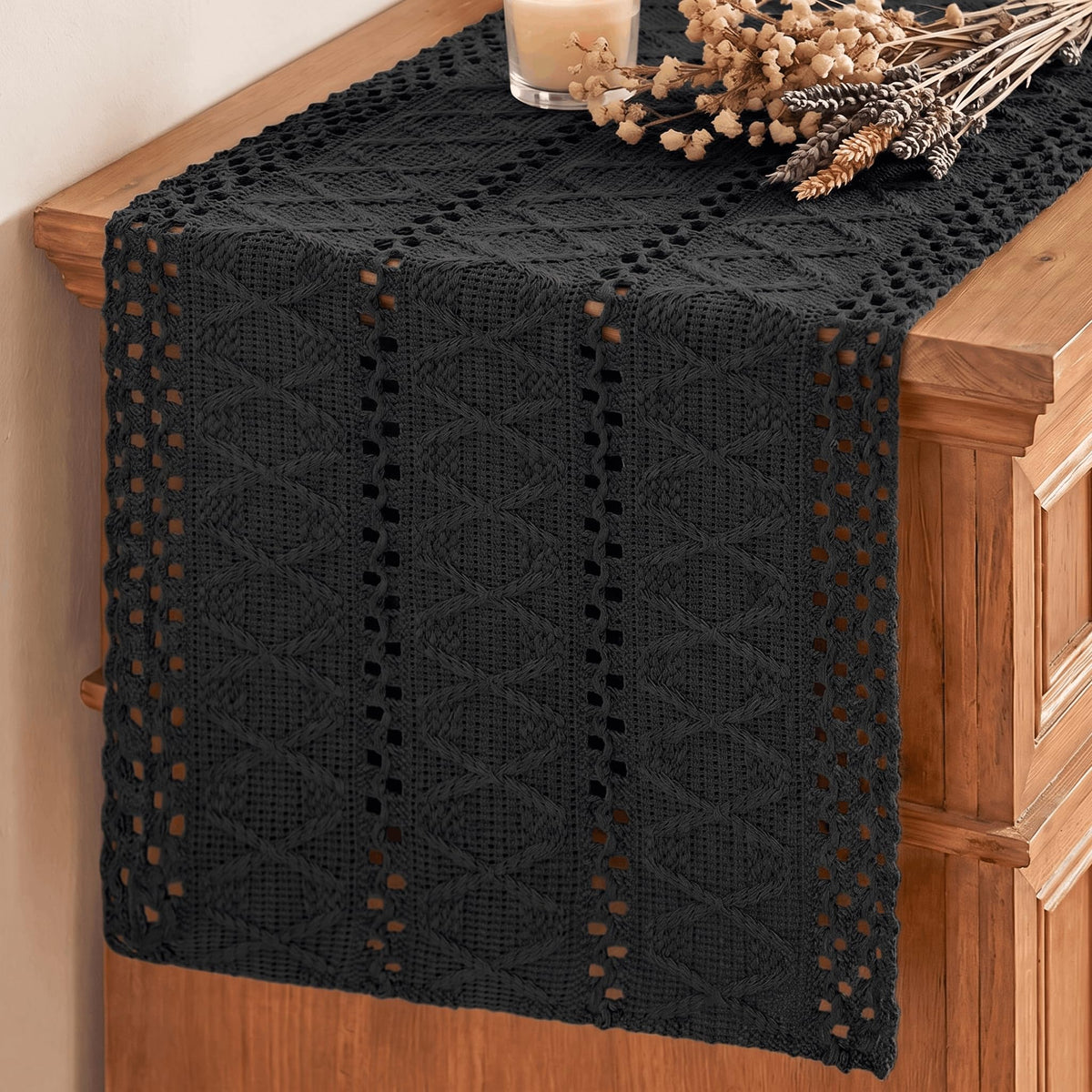 Artoid Mode Beige Woven Farmhouse Hollow Table Runner 12x72 Inch