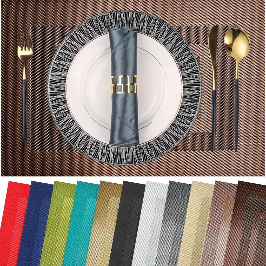 PIGCHCY Placemats,Durable Placemats for Dining Table,Washable Woven Vinyl Kitchen Placemats Set of 4 (Brown)