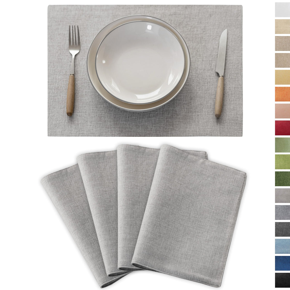 Demetex Cloth Placemats Green Set of 4 Vintage Textured Linen Place Mats Heat Resistant Plate Placemat for Kitchen Dinning Table, Green