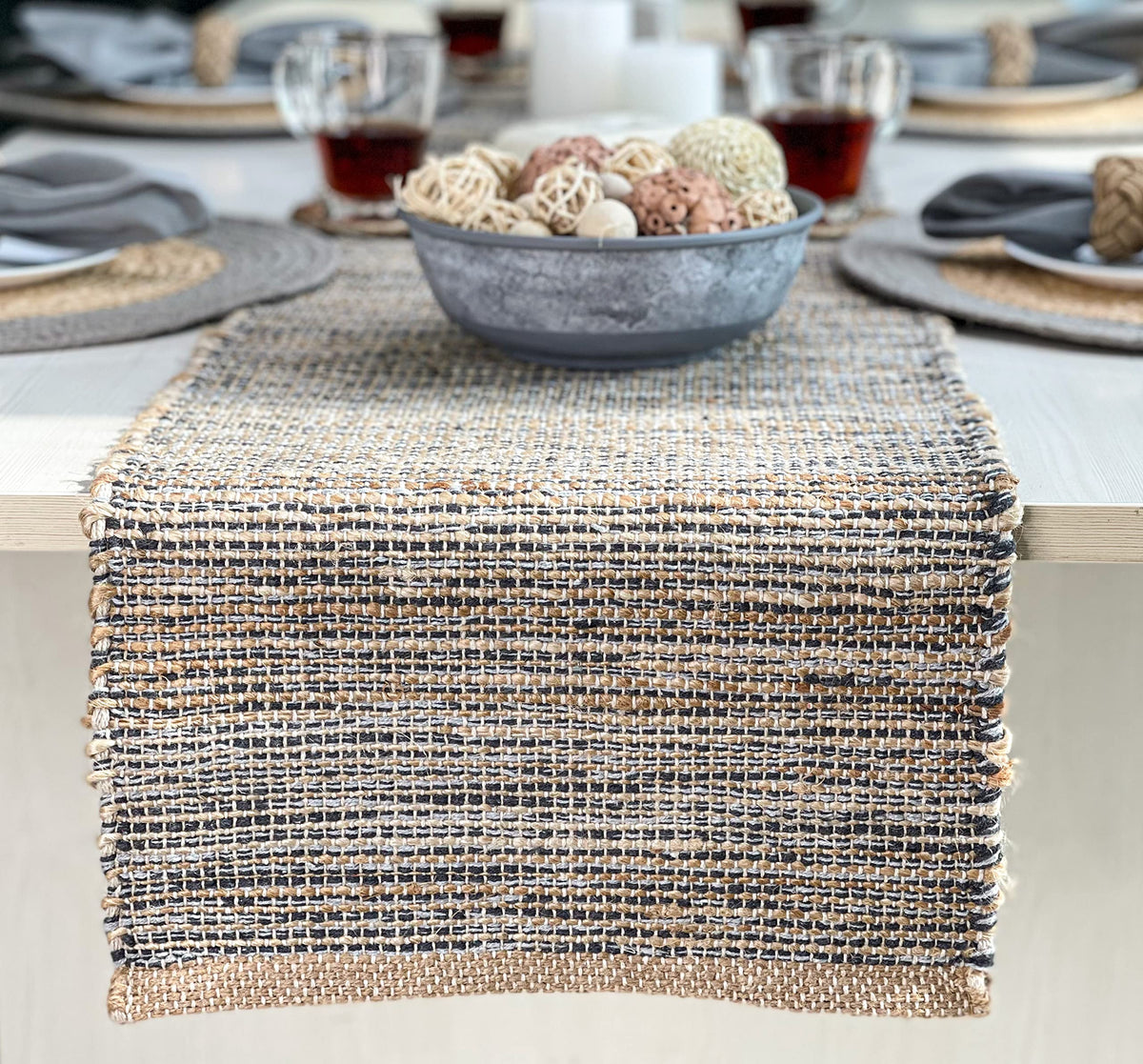 Chardin Home Natural Jute & Aqua Turquoise Placemats, Set of 4 – Rustic Handmade Boho Table Mats, 13x19 in Dining Table Placemats - Kitchen, Everyday Meals, Holidays, Farmhouse or Modern Table Décor