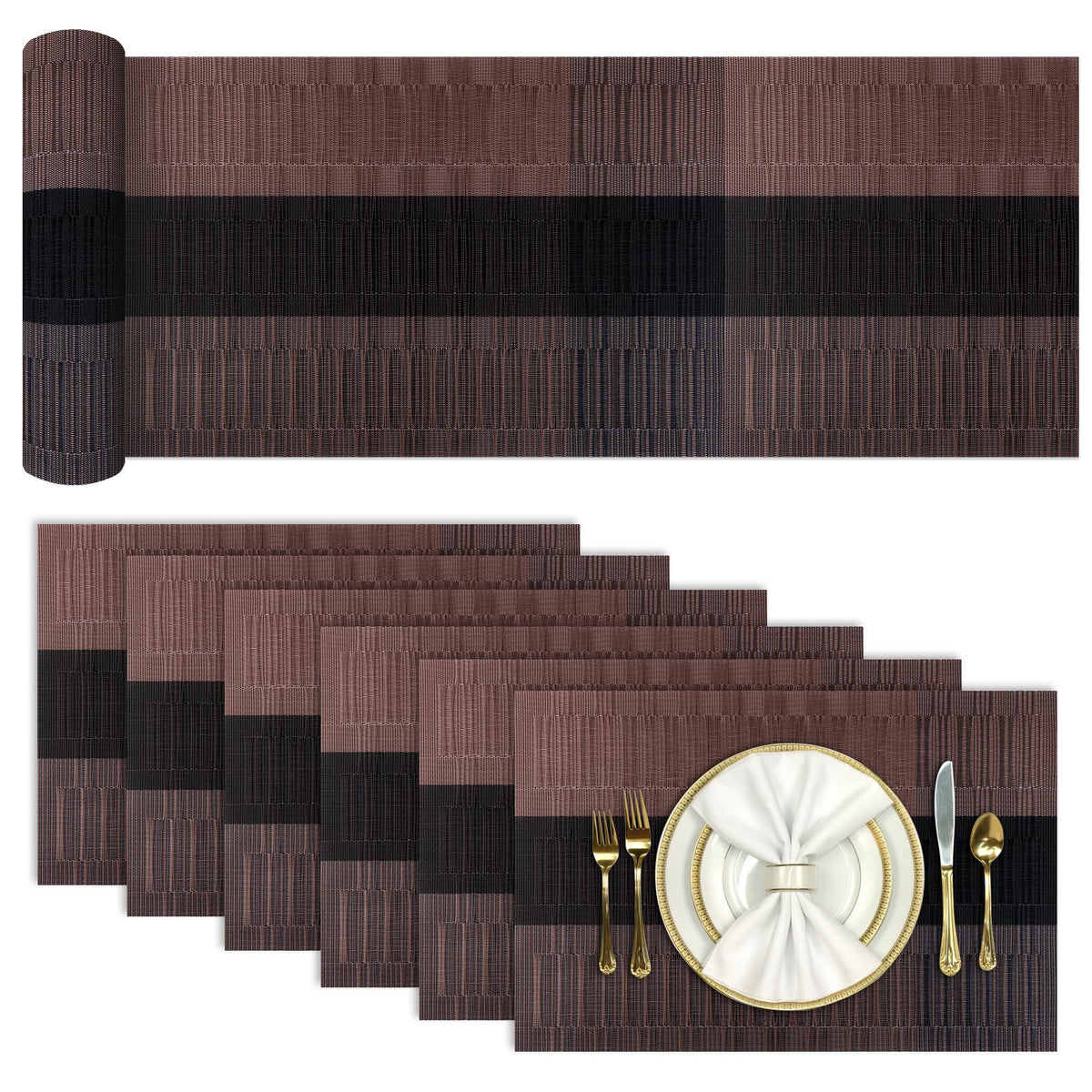 Aofmee Placemats, Placemats Set of 6, Heat Resistant Place Mats, Washable PVC Table Mats, Woven Vinyl Plastic Placemats for Dining Table, Non-Slip Stain Resistant Kitchen Table Placemats Easy to Clean