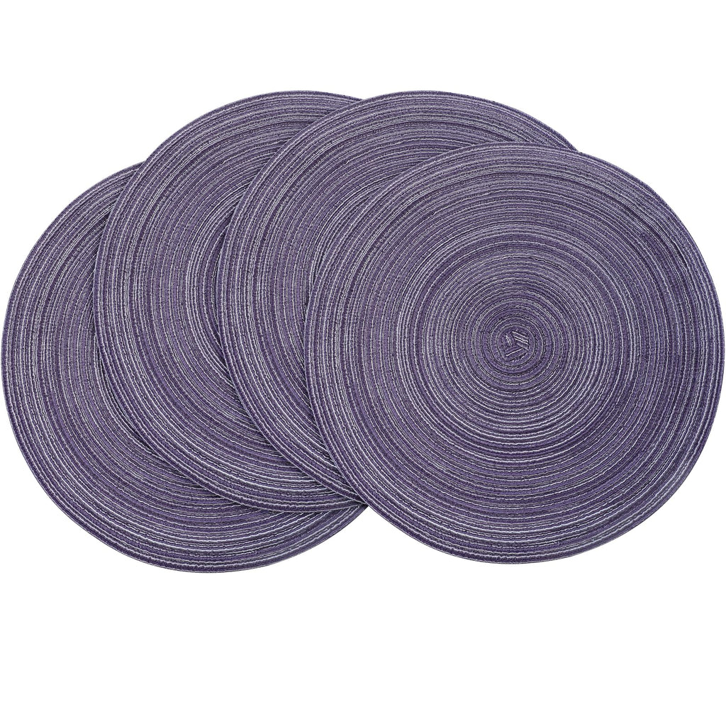 Floroom 15 Inch Round Braided Placemats Set of 4, Washable Heat Resistant Cotton Polyester Circle Place Mats for Kitchen Dining Table - Black