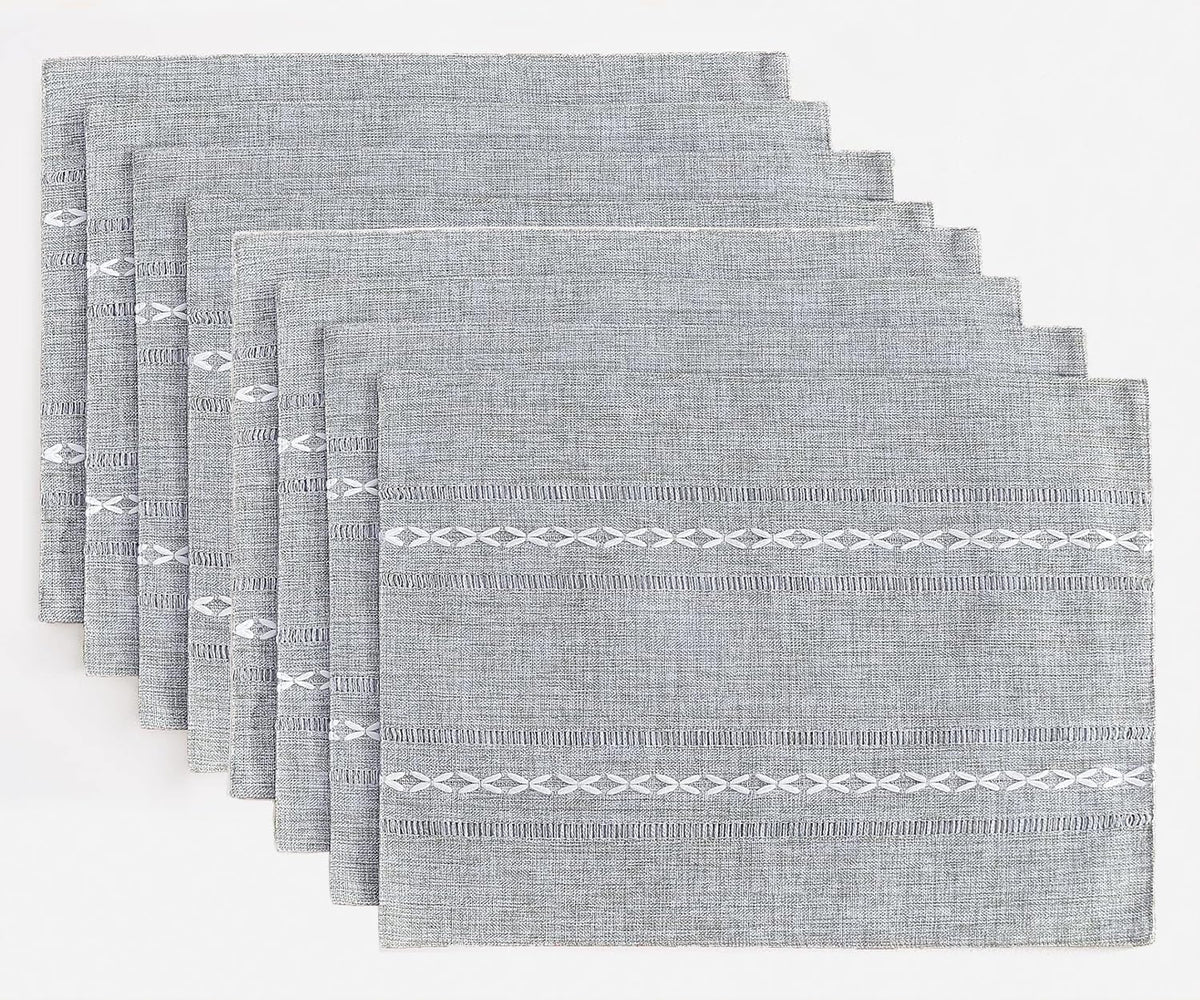 Wracra Cotton Linen Place Mats, Sage Green Embroidered Placemats Set of 4