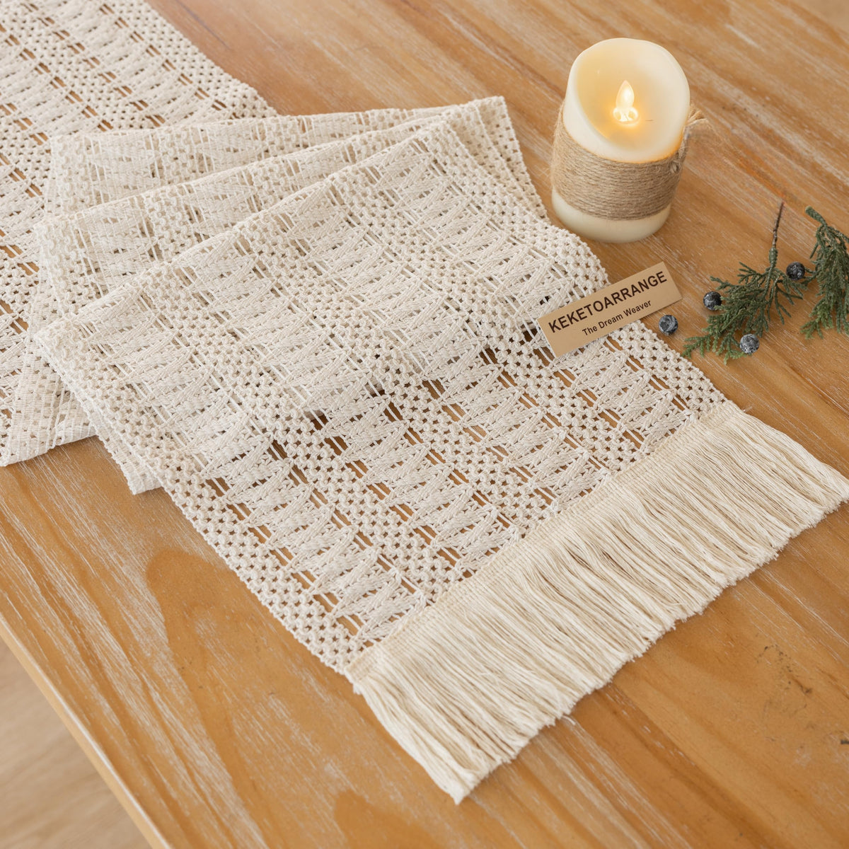 Keketoarrange Boho Macrame Table Runner 12x72 Inch