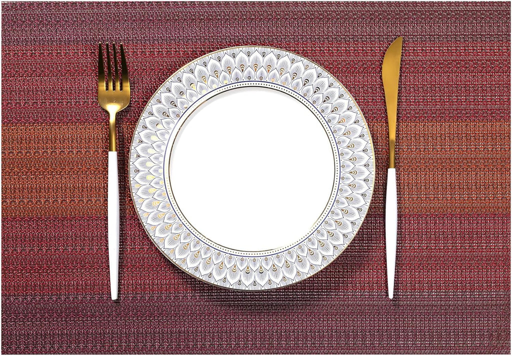 LEXMORE Placemats Set of 4 Vinyl/Plastic Woven Place Mats for Kitchen Table Indoor/Outdoor Washable Placemat Wipeable Dining Table Mats(Gray)