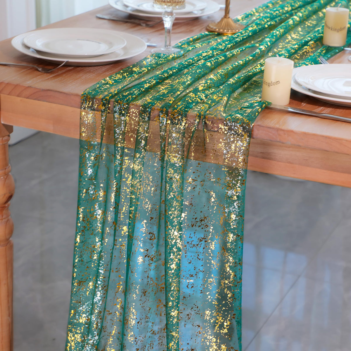 Snowkingdom 6Pcs 10 Ft Gold Table Runners, Sheer Chiffon Tulle Cheesecloth Golden Sequin Glitter Metallic Foil, Gold Party Table Decoration Centerpiece for Wedding Birthday Anniversary Christmas
