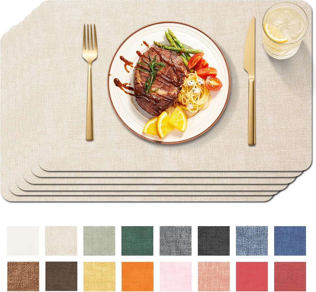 Maxpearl Faux Leather Placemats Set of 6, Easy to Clean, Beige