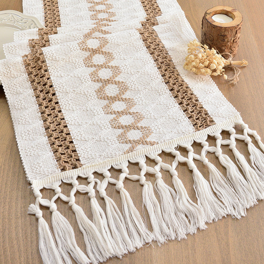FEXIA Boho Table Runner Fall Burlap Brown Coffee Table Decor 12x72 Inch