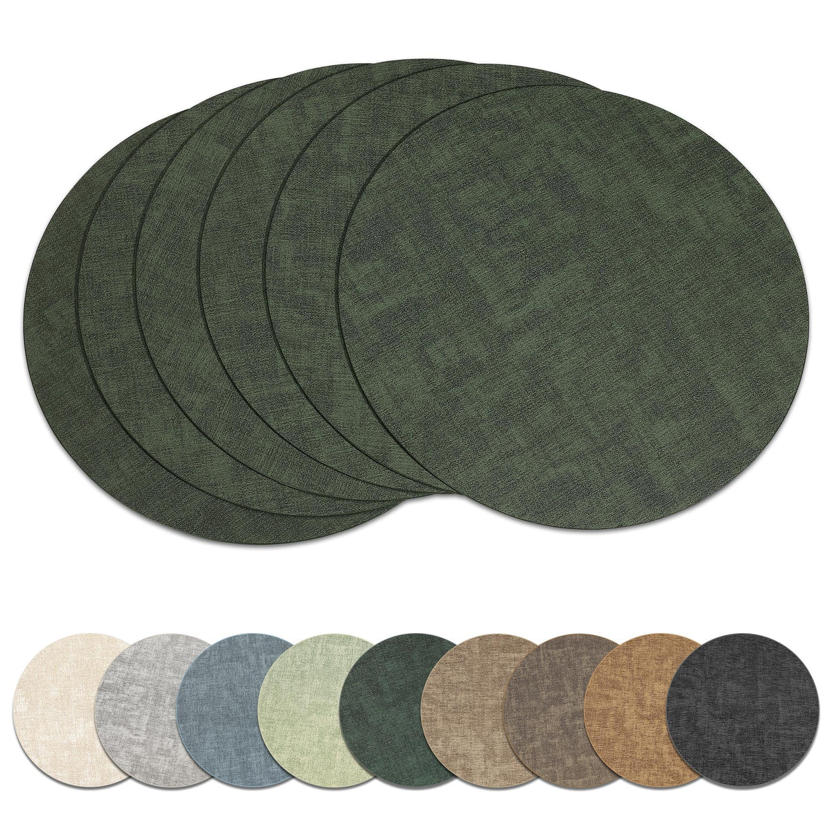 13" Round Placemats Set of 6, Reversible Faux Leather Wipeable Table Mats