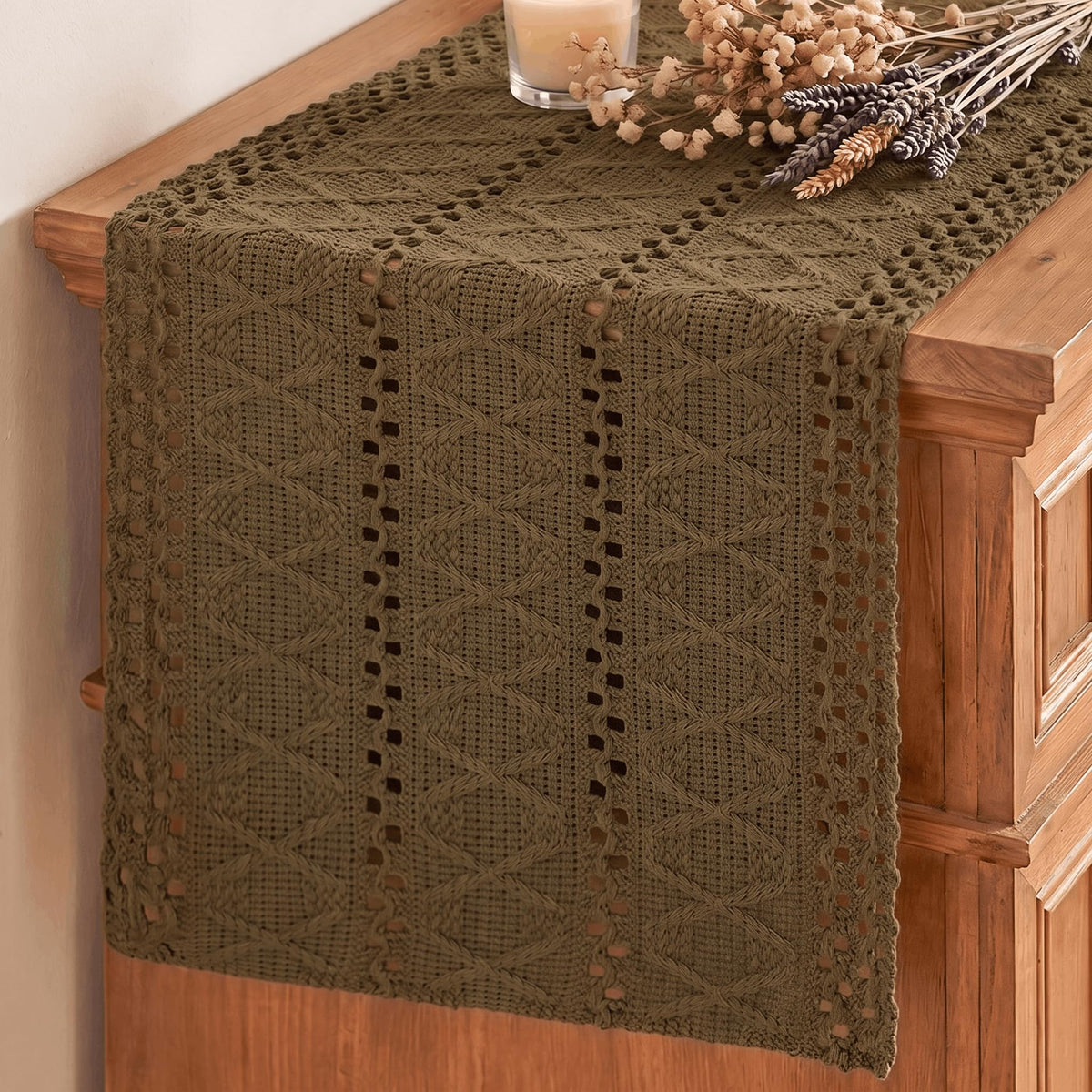Artoid Mode Beige Woven Farmhouse Hollow Table Runner 12x72 Inch