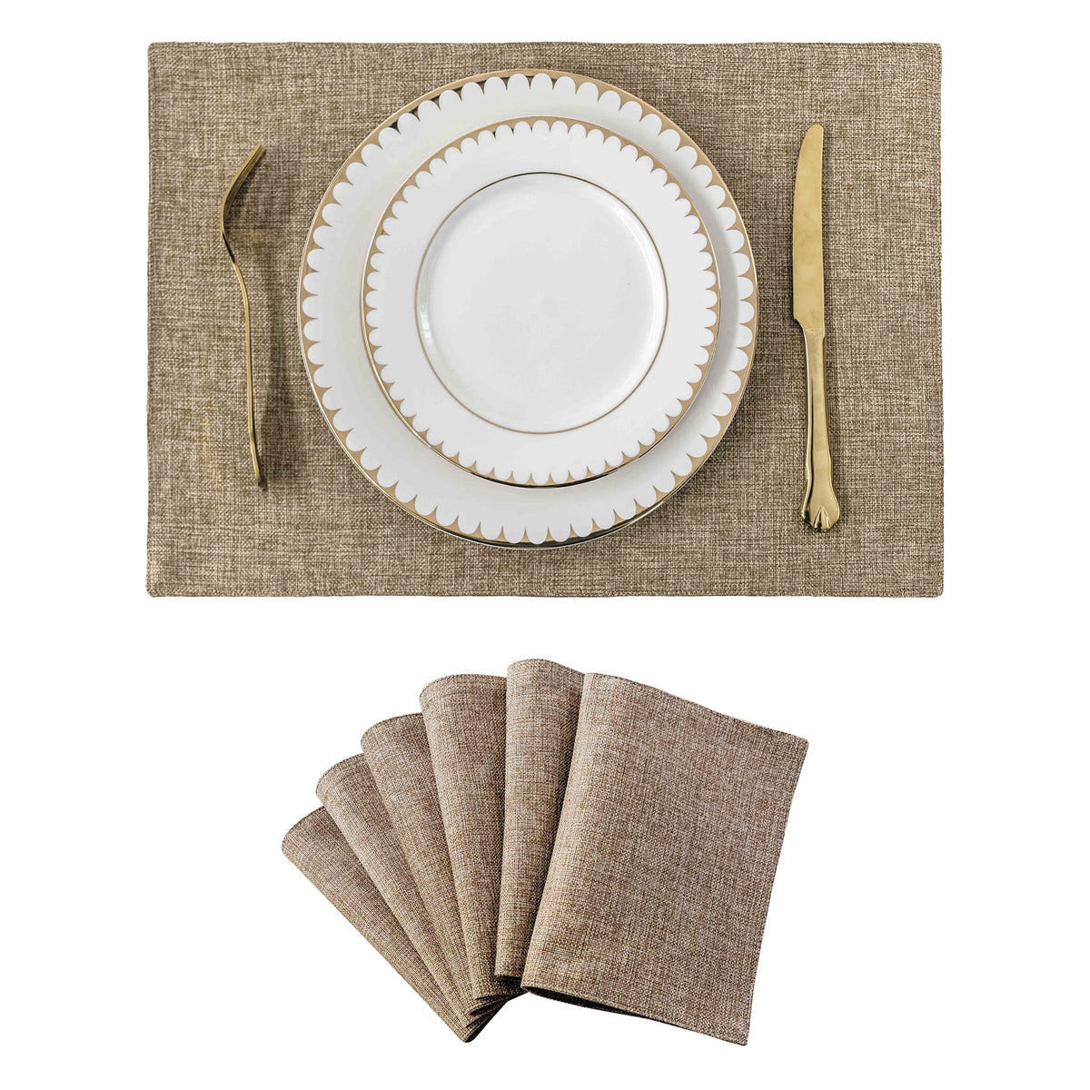 Home Brilliant Linen Placemats Set of 4 Heat Resistant Dining Table Cloth Place Mats Kitchen Table Mats Placemats Table Decor, Natural Linen