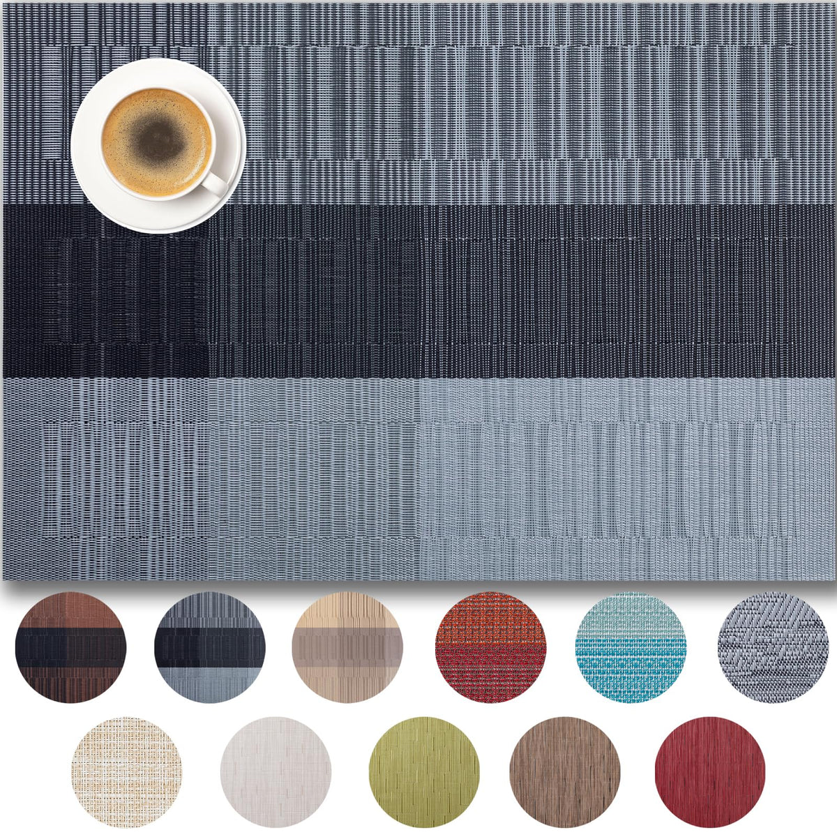 Placemats Set of 4 - Easy Clean Woven Vinyl Placemats for Dining Table, Indoor/Outdoor Place Mats, Washable PVC Table Mats（Caramel）