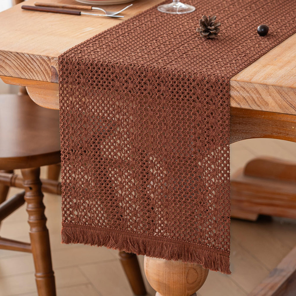 FEXIA Boho Table Runner Fall Burlap Brown Coffee Table Decor 12x72 Inch