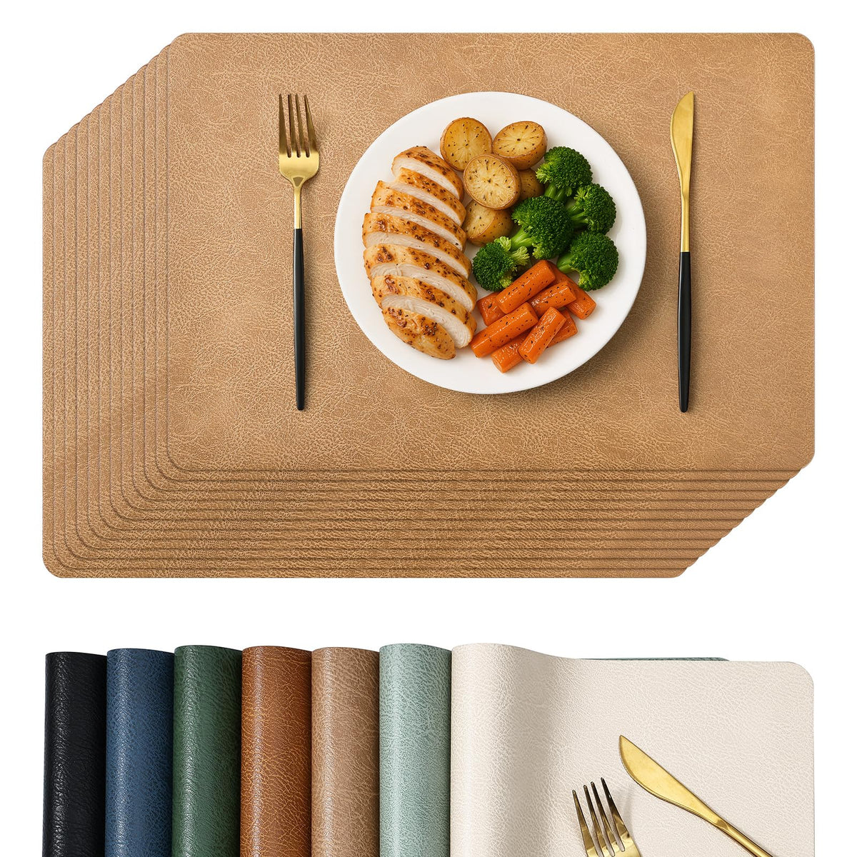 Homaxy Vinyl Heat Resistant Placemats Set of 6, Reddish Brown