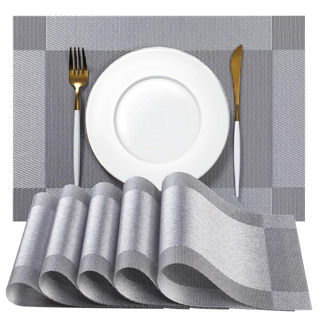 Placemats Set of 4 - Easy Clean Woven Vinyl Placemats for Dining Table, Indoor/Outdoor Place Mats, Washable PVC Table Mats（Caramel）
