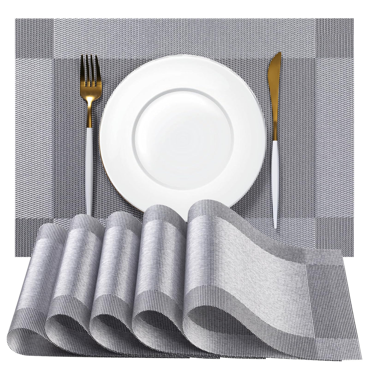 Placemats Set of 4 - Easy Clean Woven Vinyl Placemats for Dining Table, Indoor/Outdoor Place Mats, Washable PVC Table Mats（Caramel）