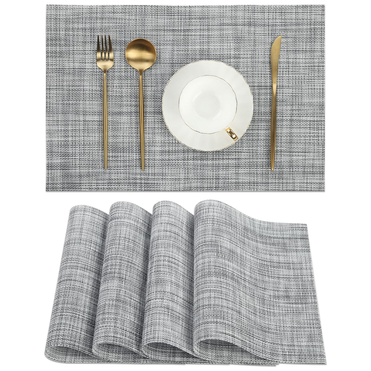 SHACOS Teal Blue Woven Placemats Set of 6 Place Mats for Dining Table