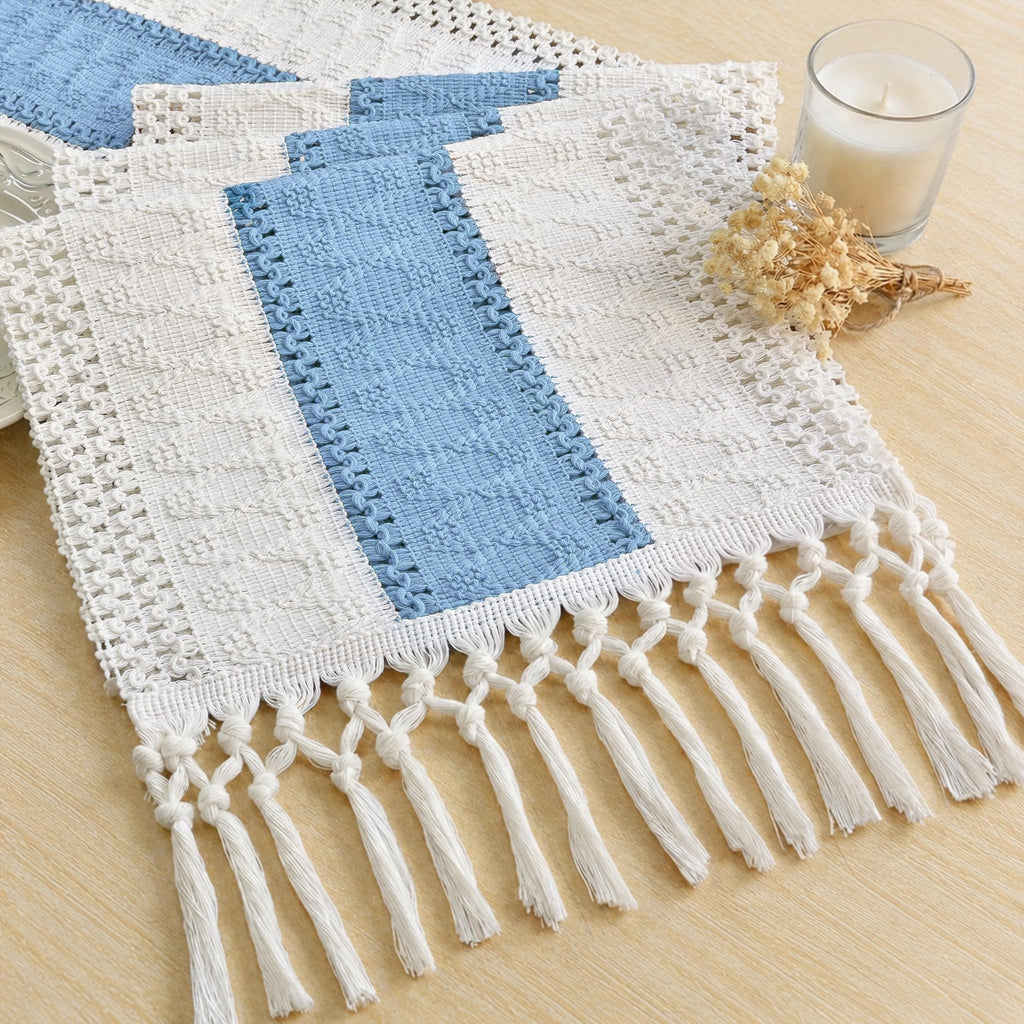 FEXIA Boho Table Runner for Fall Home Decor 12x90 Rustic with Tassels