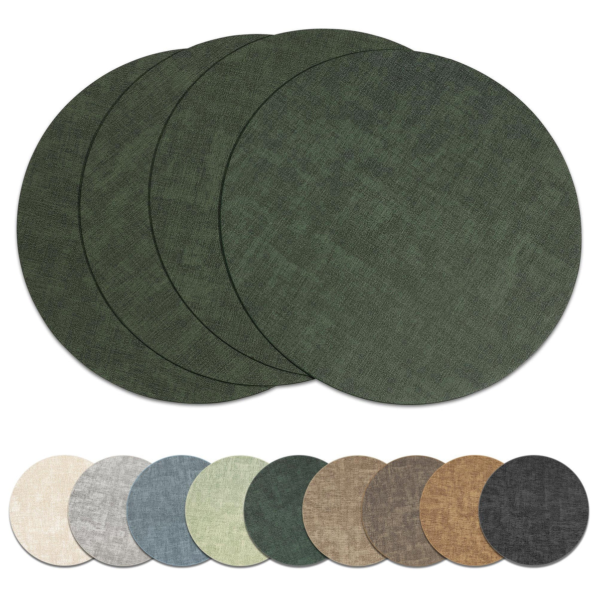 13" Round Placemats Set of 6, Reversible Faux Leather Wipeable Table Mats