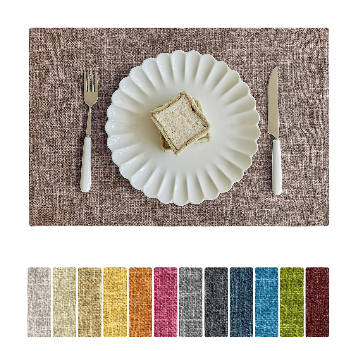 Softalker Faux Linen Cloth Placemats Set of 6-12 x 18 Inch, Light Grey