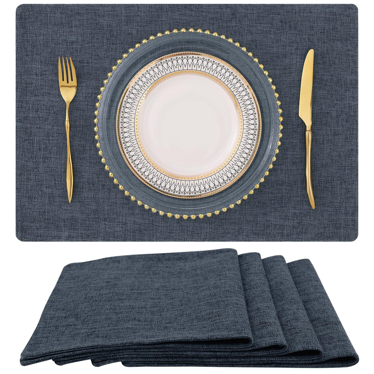 homing Faux Cotton Linen Placemats Set of 6, Cloth Dining Table Mats