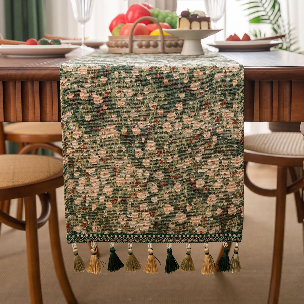 Ditsy Floral Botanical Boho Table Runner Green 13 x 71 Inch