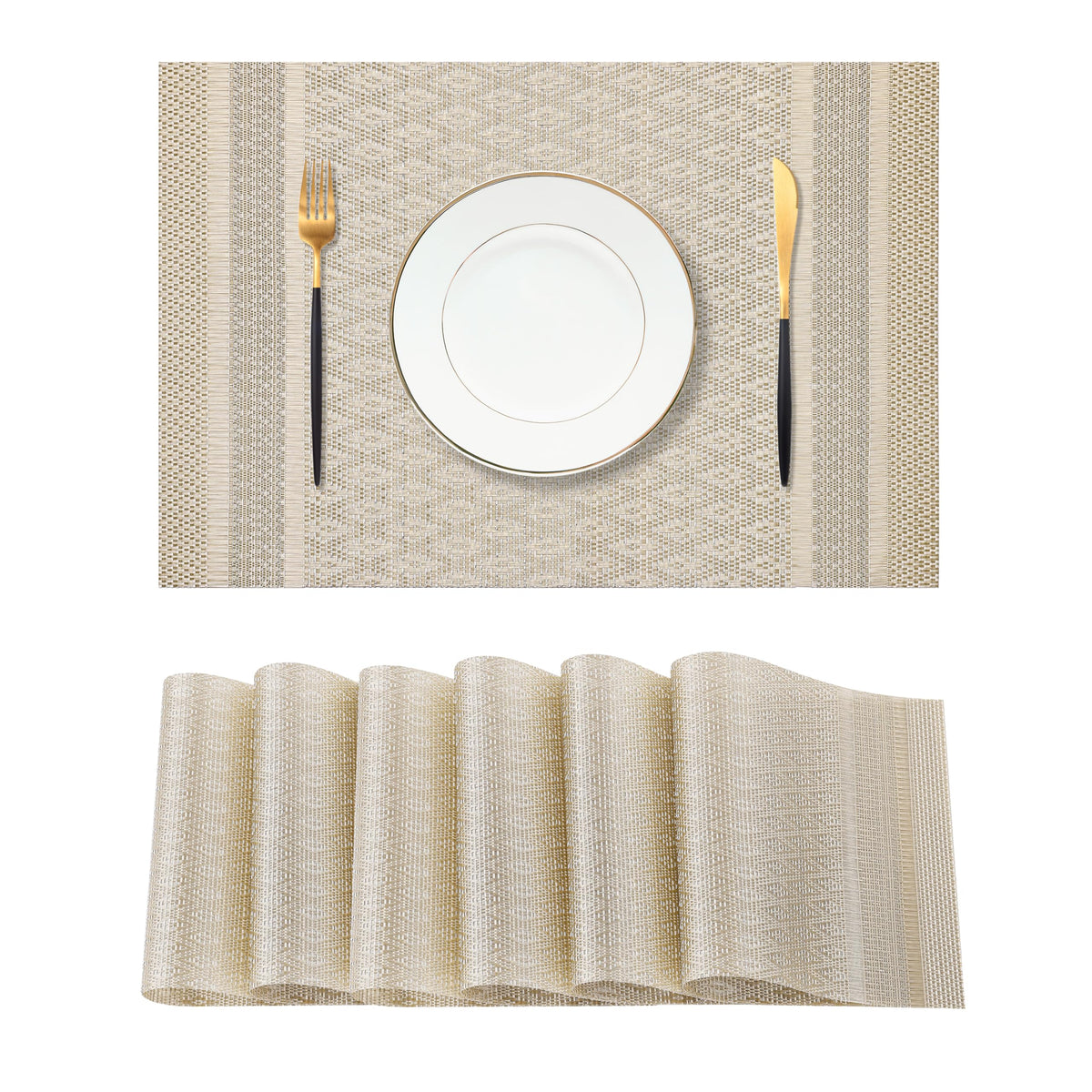 Leetaltree Light Brown Placemats Set of 8 - Heat Resistant Woven Vinyl