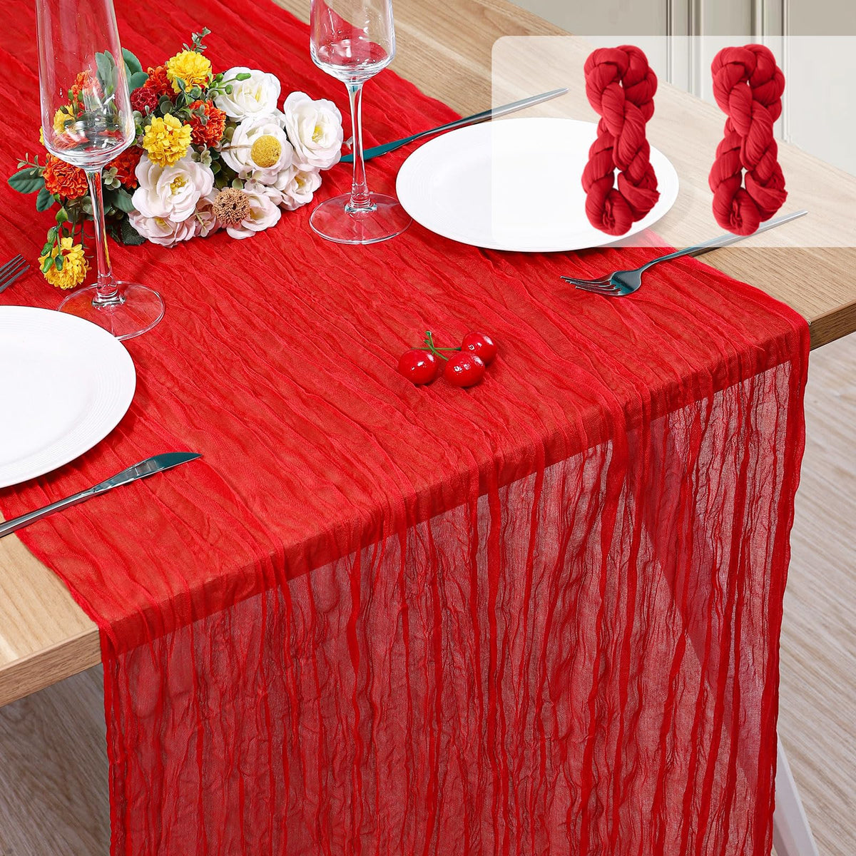 12 Pack Cheesecloth Table Runner, Runner Gauze Boho Wedding Decor Romantic Table Runner for Wedding Birthday Party(35" x 118") (Terracotta)
