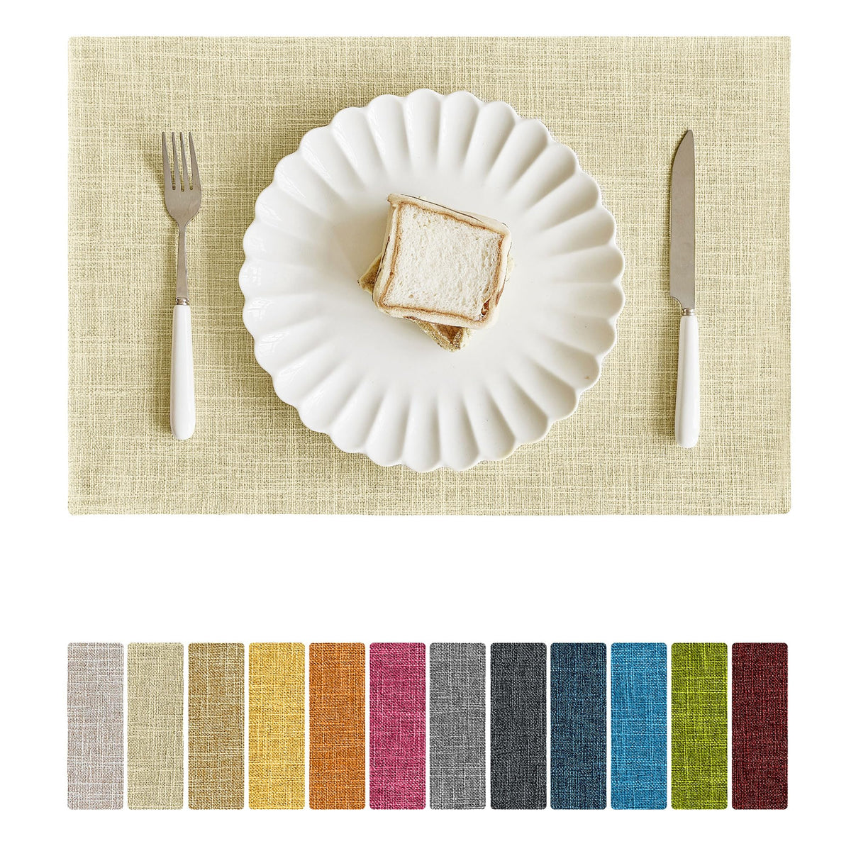 Softalker Faux Linen Cloth Placemats Set of 6-12 x 18 Inch, Light Grey