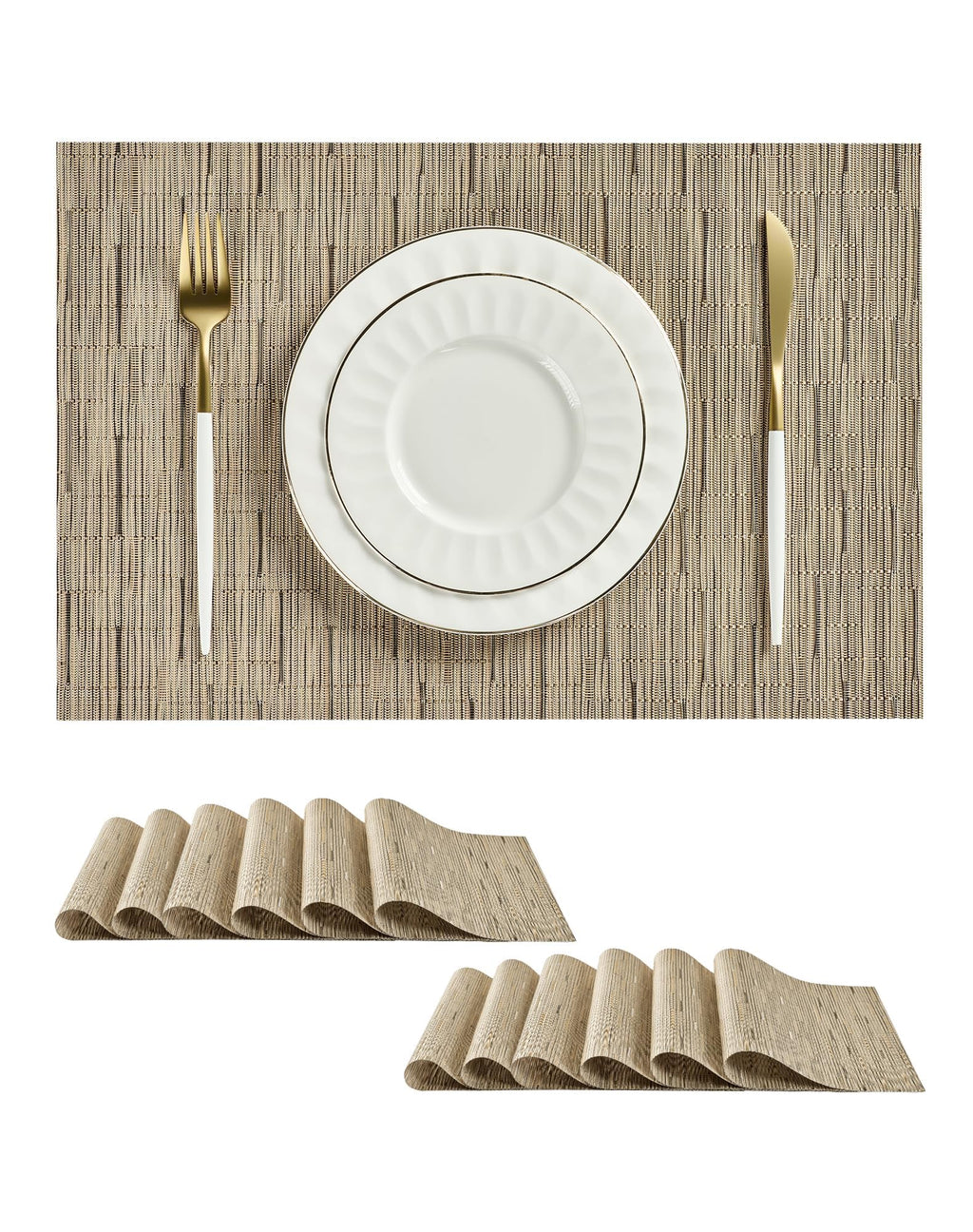 Leetaltree Light Brown Placemats Set of 8 - Heat Resistant Woven Vinyl