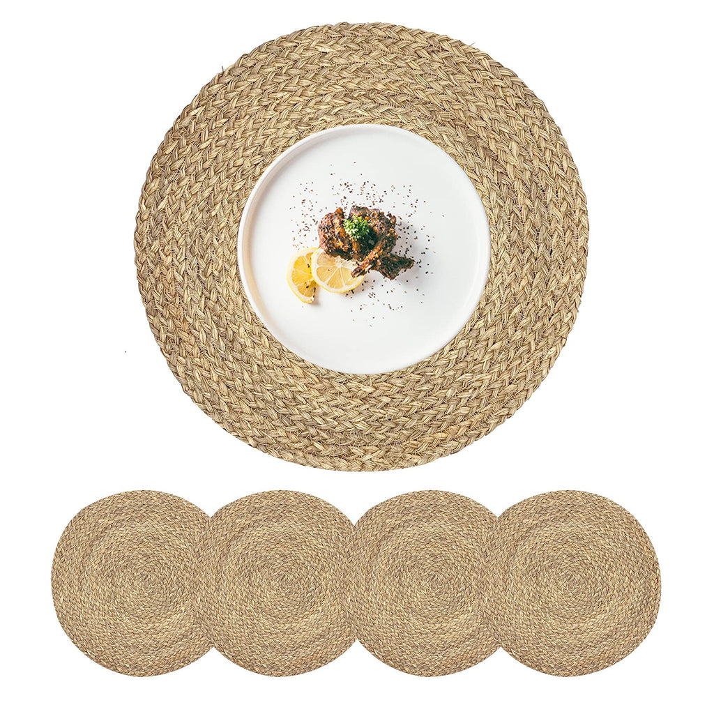 Woven Placemats Set of 6 Rattan Placemats Rectangle Natural Placemats Wicker Heavy Braided Straw Placemat Farmhouse Square Plates Place mats for Indoor/Outdoor Patio Table 17.7'' X 11.8''