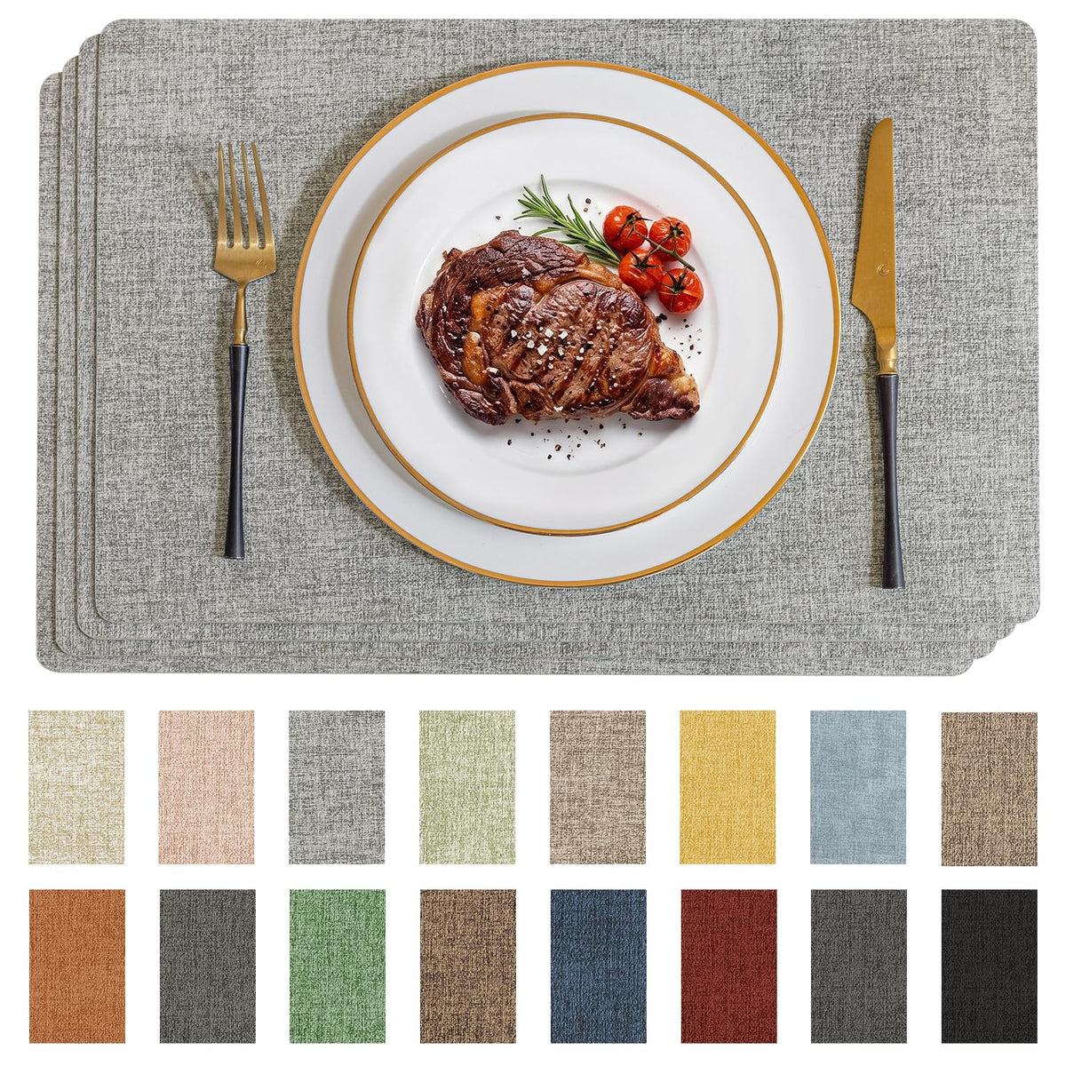Romanstile Faux Leather Vinyl Placemats Set of 4, Light Grey