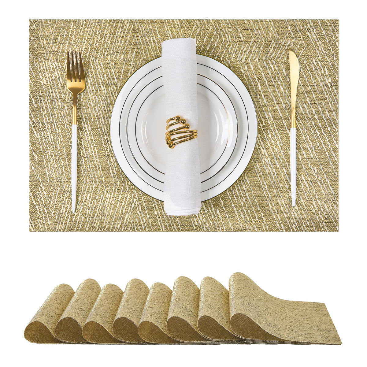 Leetaltree Light Brown Placemats Set of 8 - Heat Resistant Woven Vinyl