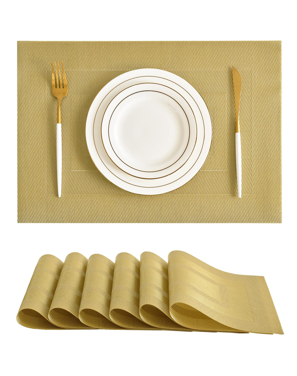 Leetaltree Light Brown Placemats Set of 8 - Heat Resistant Woven Vinyl