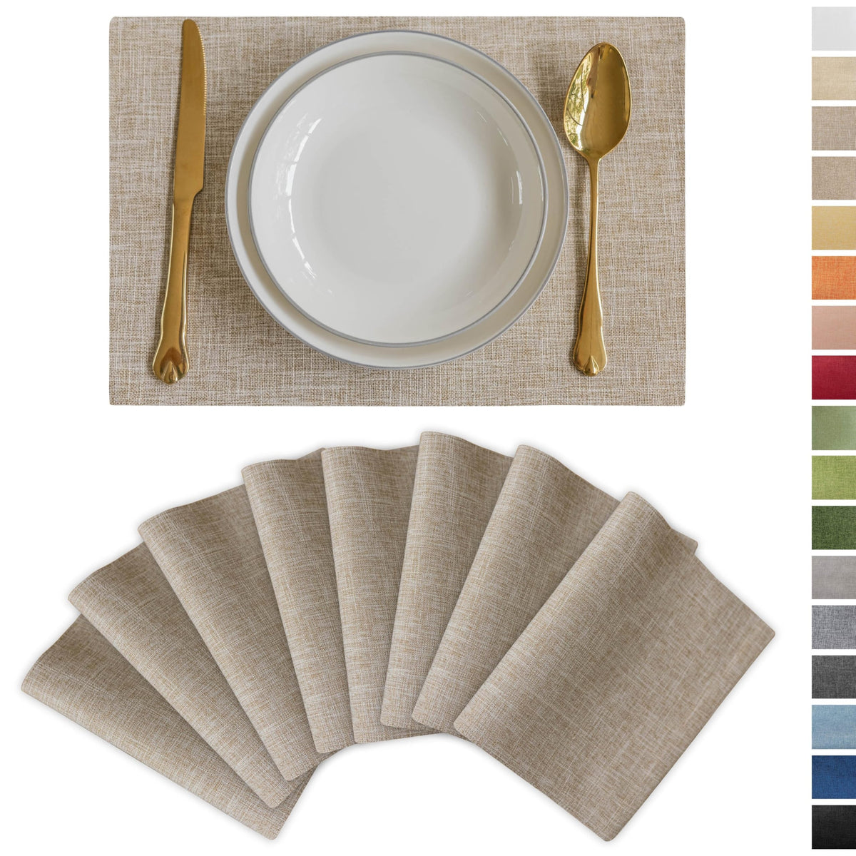 Demetex Cloth Placemats Green Set of 4 Vintage Textured Linen Place Mats Heat Resistant Plate Placemat for Kitchen Dinning Table, Green