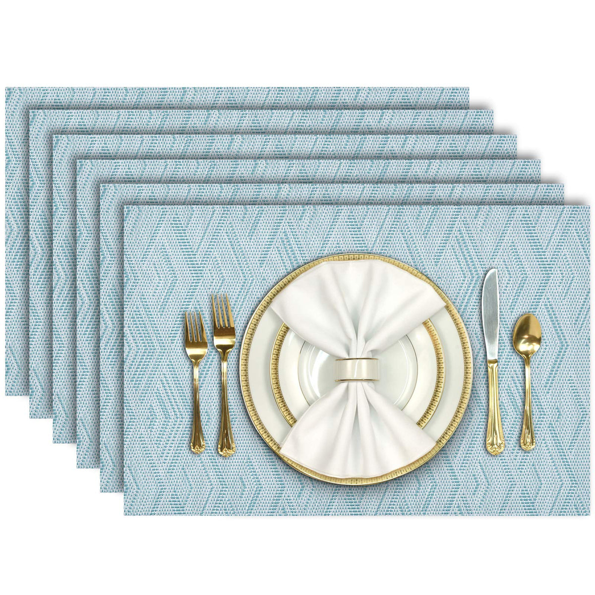 Aofmee Placemats, Placemats Set of 6, Heat Resistant Place Mats, Washable PVC Table Mats, Woven Vinyl Plastic Placemats for Dining Table, Non-Slip Stain Resistant Kitchen Table Placemats Easy to Clean