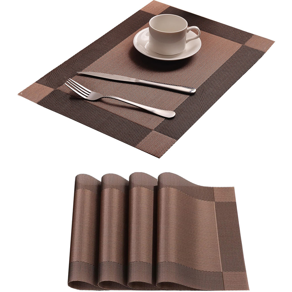Table Placemats Dining Table Place Mats Set of 6 Heat Resistant Insulation Non-Slip Vinyl for Kitchen Dining Room 18" * 12" Brown